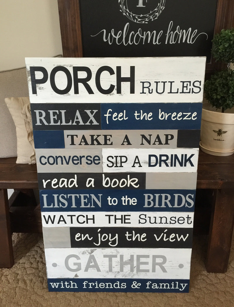 Porch Rules Wood Sign