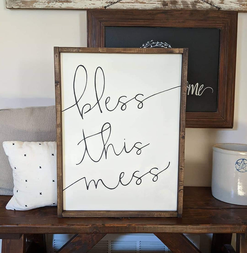 Bless This Mess Framed Wood Sign