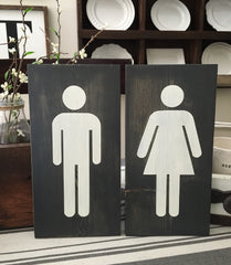 Bathroom Boy Girl Set of 2 Wood Signs